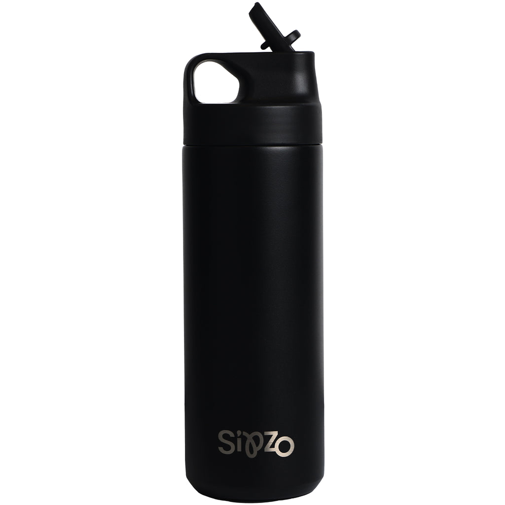Sipzo Insulated Stainless Steel Water Bottle with Straw Lid – Black