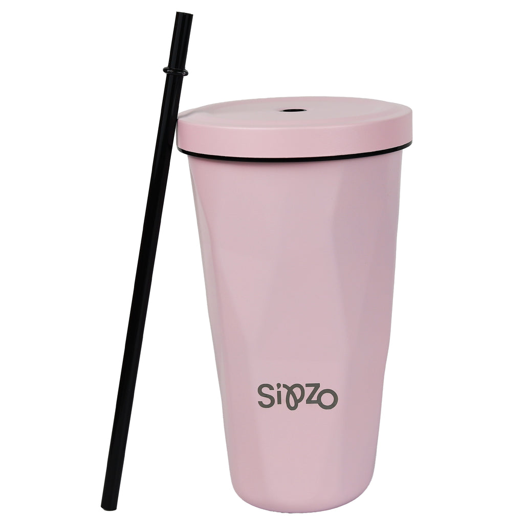 Sipzo Reusable Tumbler with Lid & Straw – Light Pink