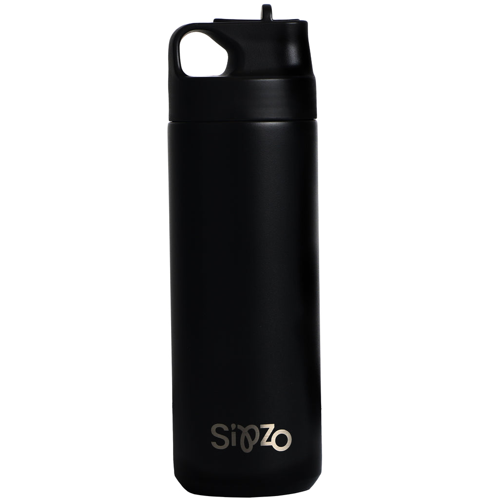 Sipzo Insulated Stainless Steel Water Bottle with Straw Lid – Black
