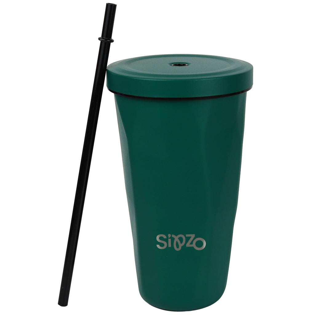 Sipzo Insulated Tumbler with Straw – Dark Green | Reusable Travel Cup