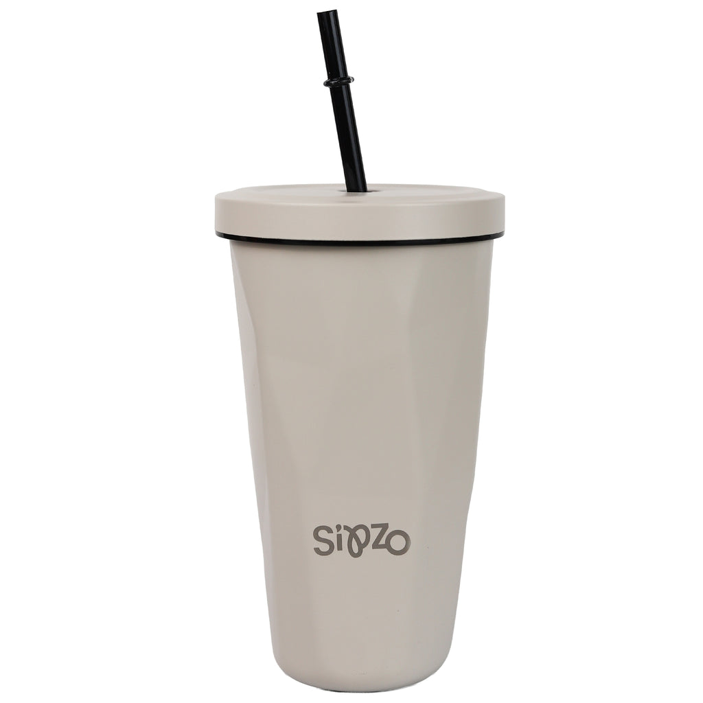Sipzo Insulated Tumbler with Straw – Beige | Reusable Travel Cup