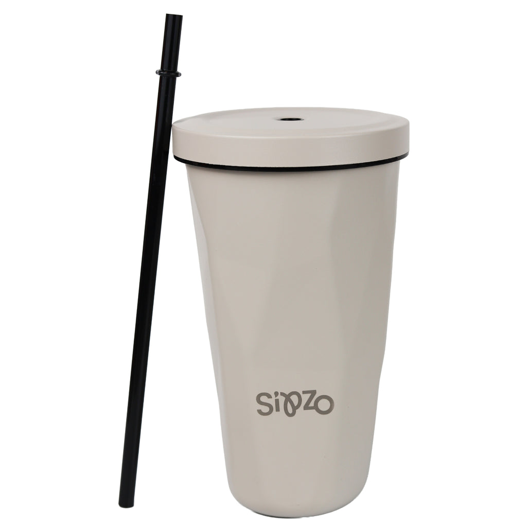 Sipzo Insulated Tumbler with Straw – Beige | Reusable Travel Cup