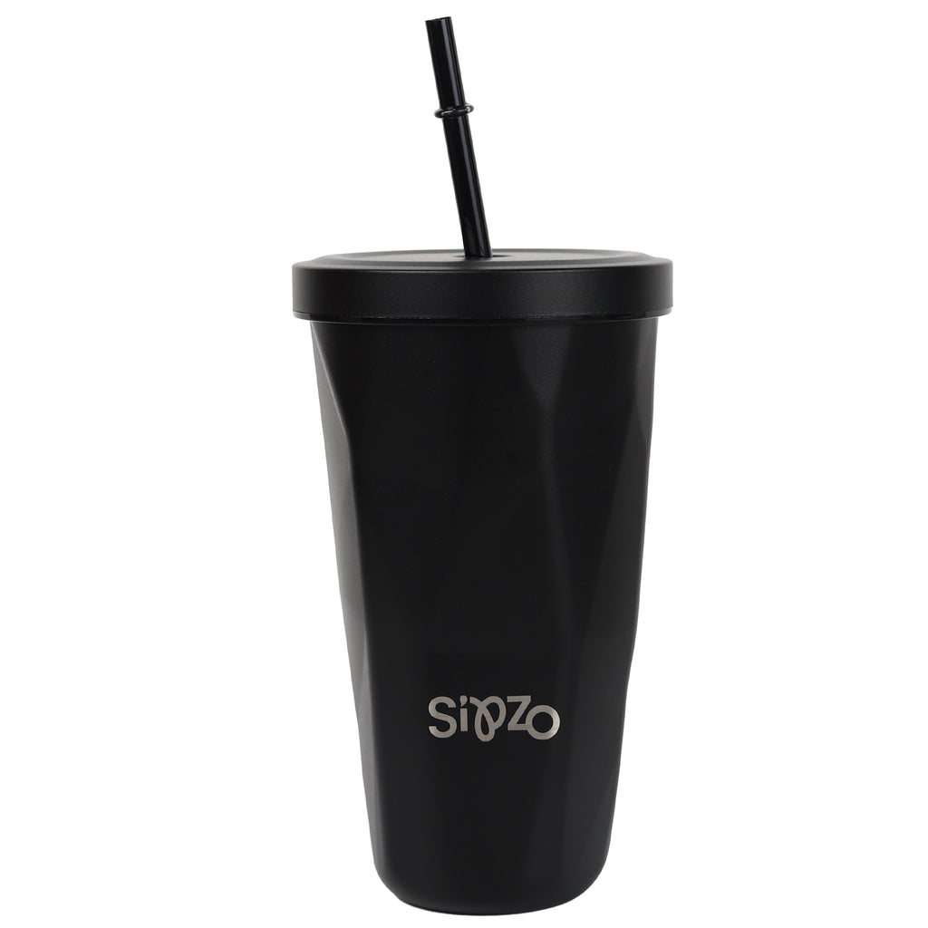 Sipzo Insulated Tumbler with Straw – Matte Black | Reusable Travel Cup