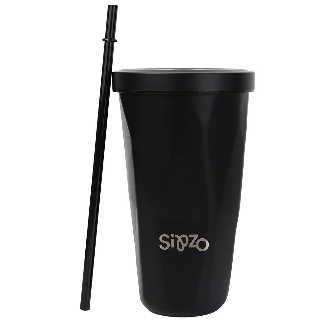 Sipzo Insulated Tumbler with Straw – Matte Black | Reusable Travel Cup