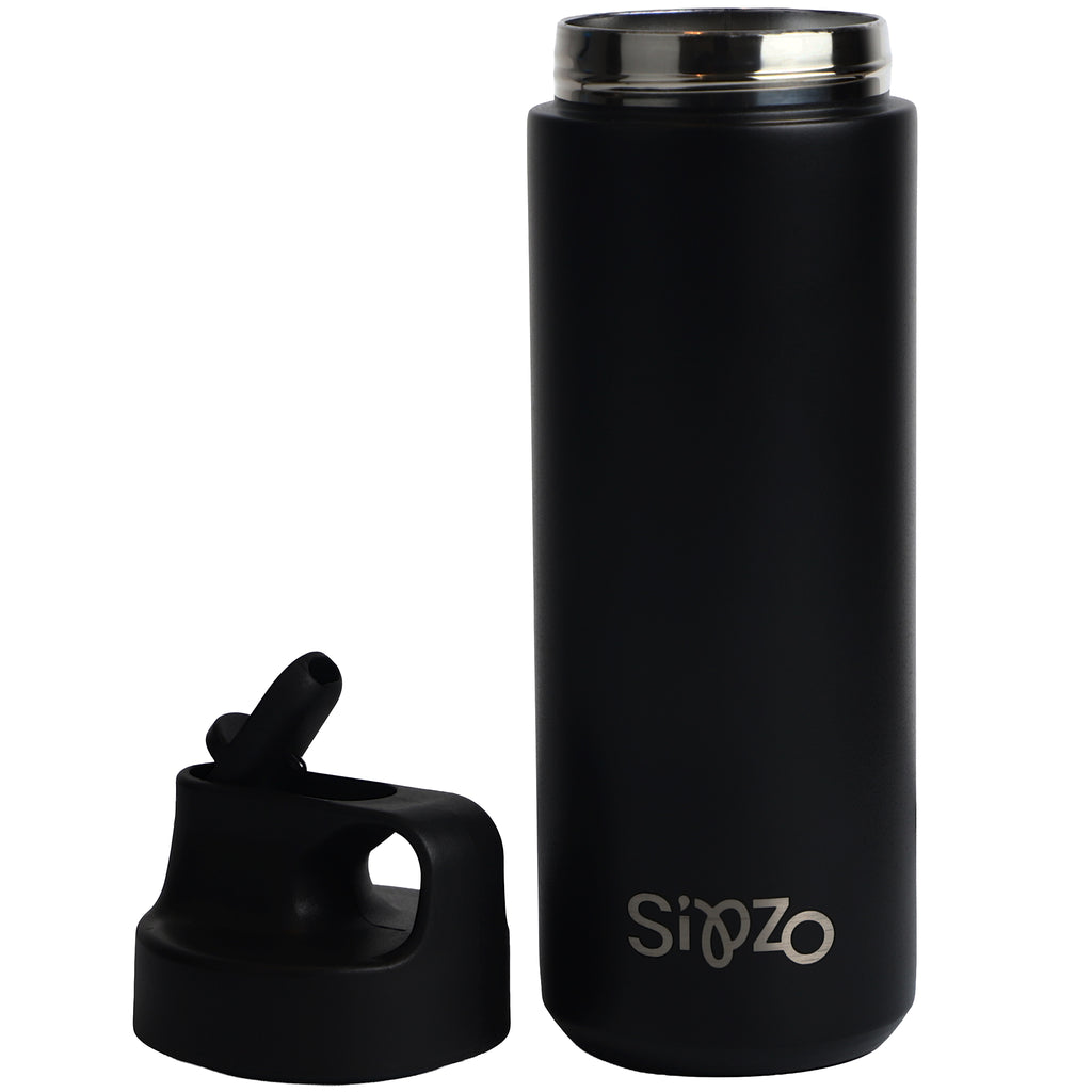 Sipzo Insulated Stainless Steel Water Bottle with Straw Lid – Black