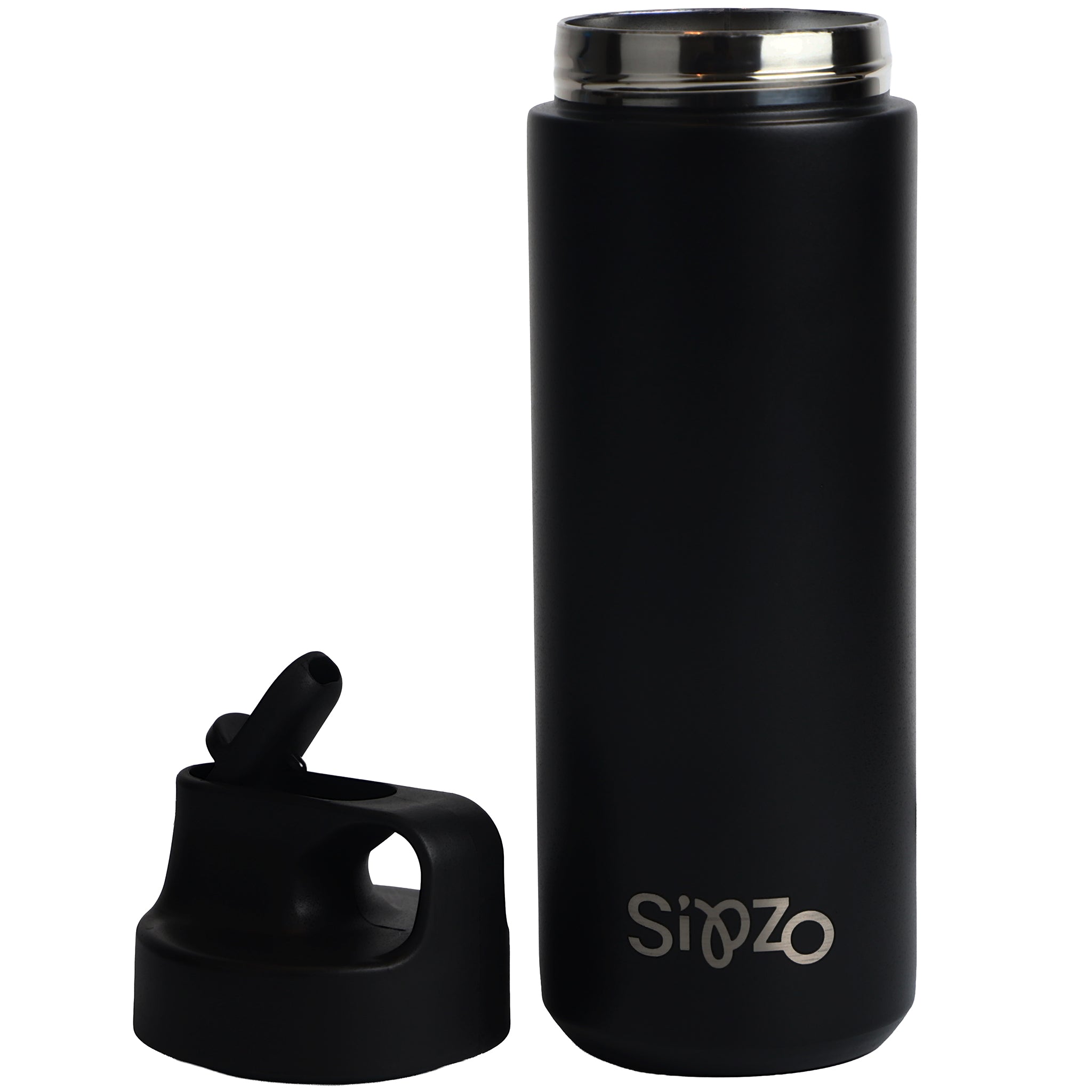 Sipzo Insulated Stainless Steel Water Bottle with Straw Lid – Black