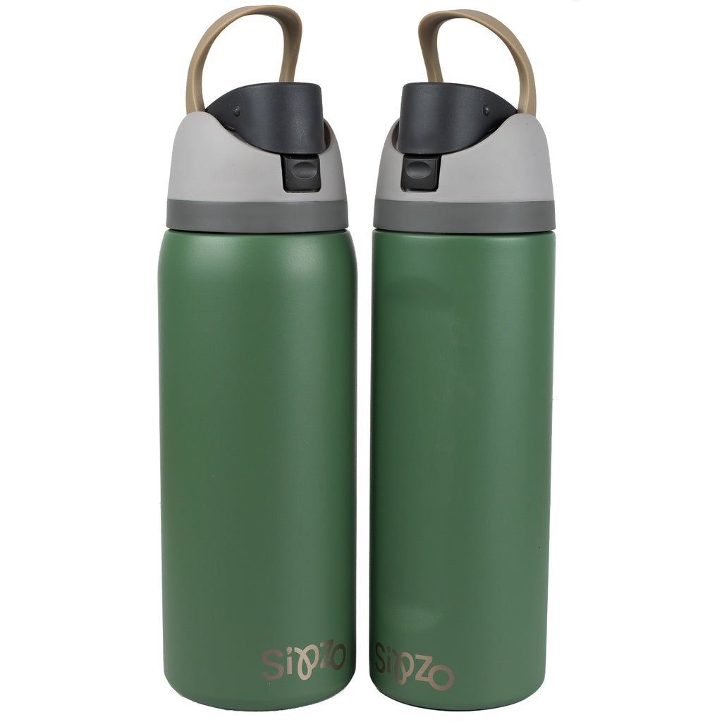 Sipzo School Insulated Water Bottle with Flip-Top Lid & Carry Handle – Green