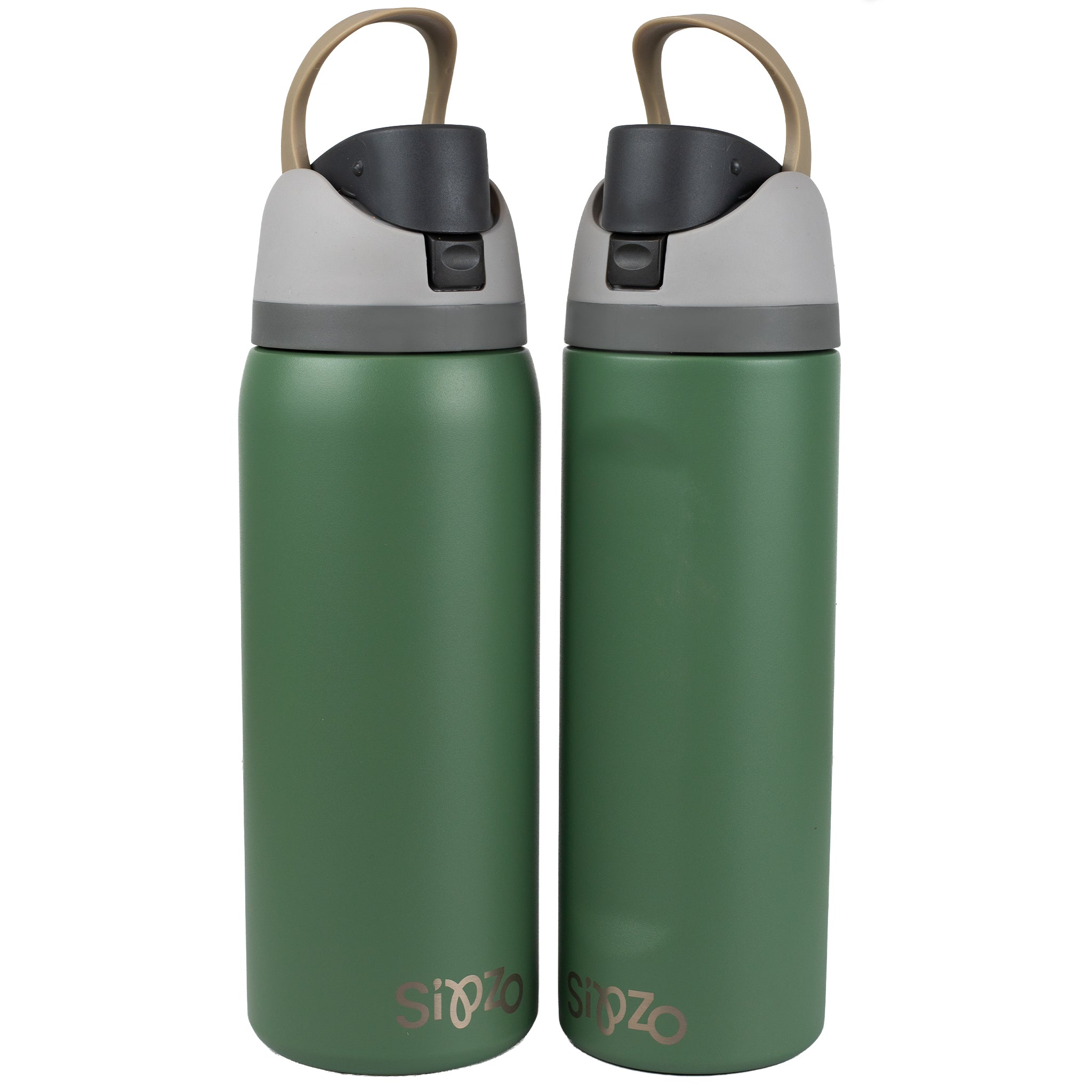 Sipzo School Insulated Water Bottle with Flip-Top Lid & Carry Handle – Green