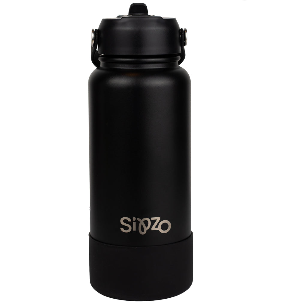 Sipzo Insulated Sport Water Bottle with Flip Straw - Matte Black