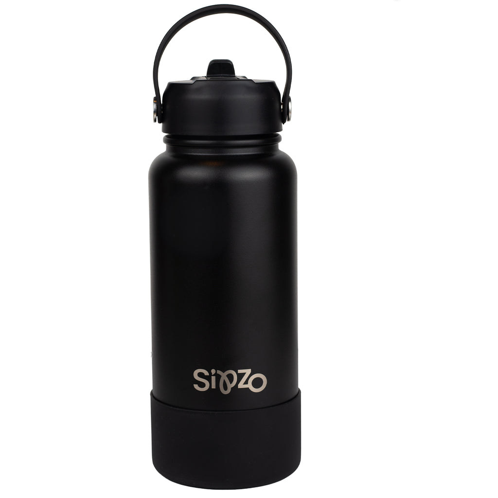 Sipzo Insulated Sport Water Bottle with Flip Straw - Matte Black