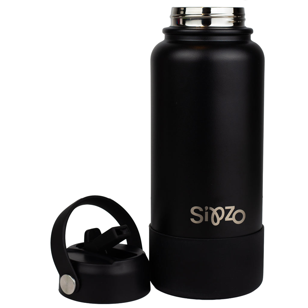 Sipzo Insulated Sport Water Bottle with Flip Straw - Matte Black