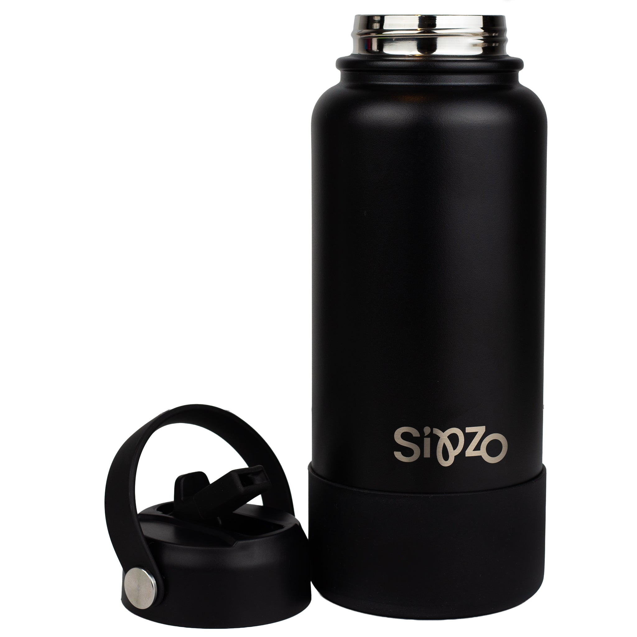 Sipzo Insulated Sport Water Bottle with Flip Straw - Matte Black