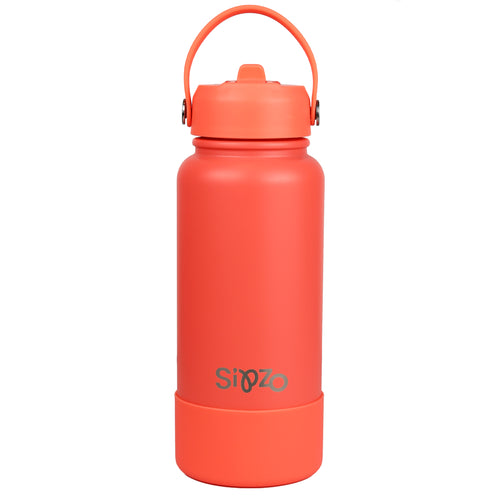 Sipzo Insulated Sport Water Bottle with Flip Straw - Coral Orange