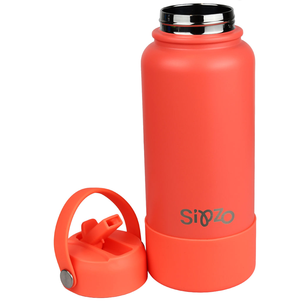 Sipzo Insulated Sport Water Bottle with Flip Straw - Coral Orange