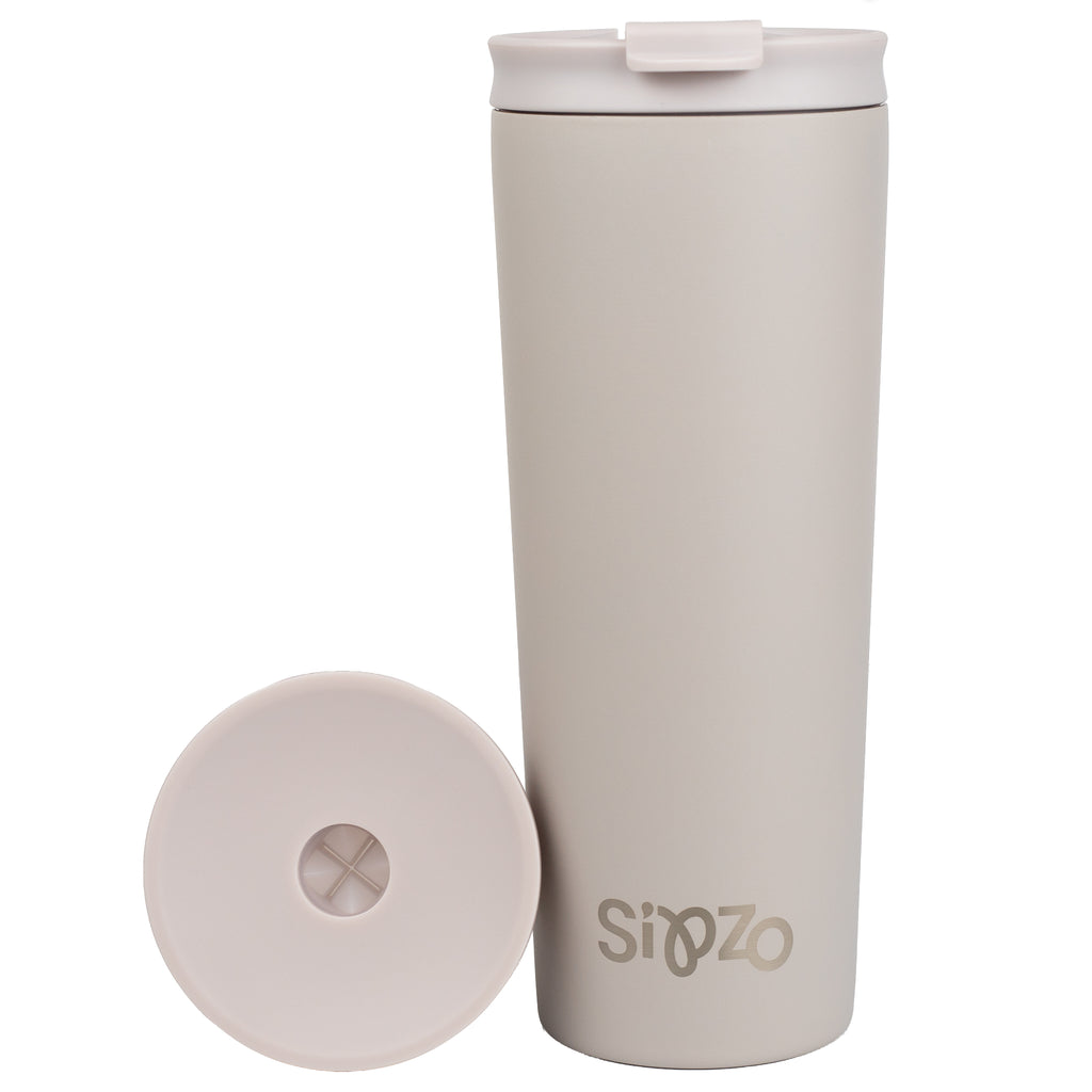 Sipzo Leakproof Double-Wall Insulated Mug with Straw – Light Grey