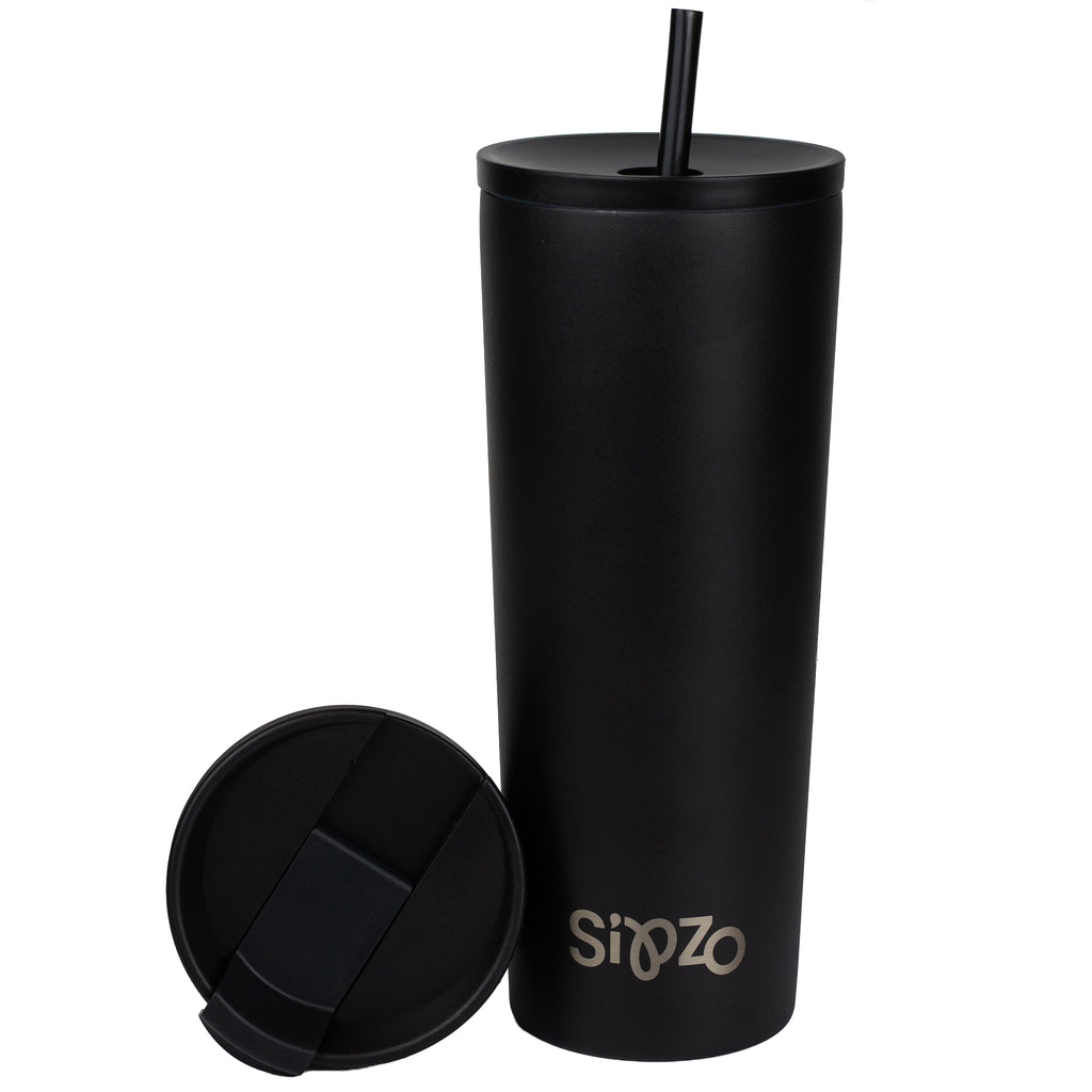 Sipzo Leakproof Double-Wall Insulated Mug with Straw - Black