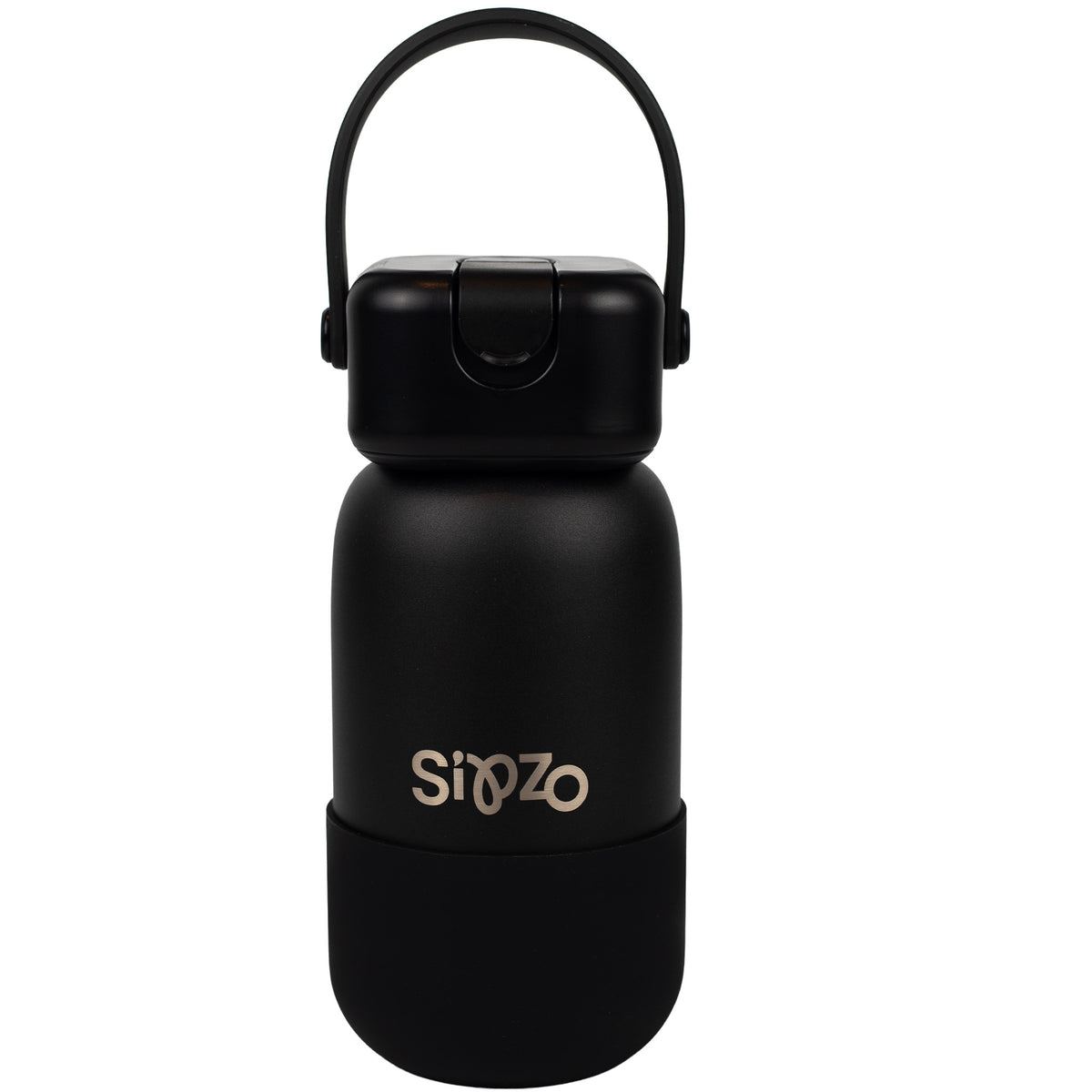Sipzo Insulated Stainless Steel Water Bottle with Flip Straw Lid & Carry Handle – Black