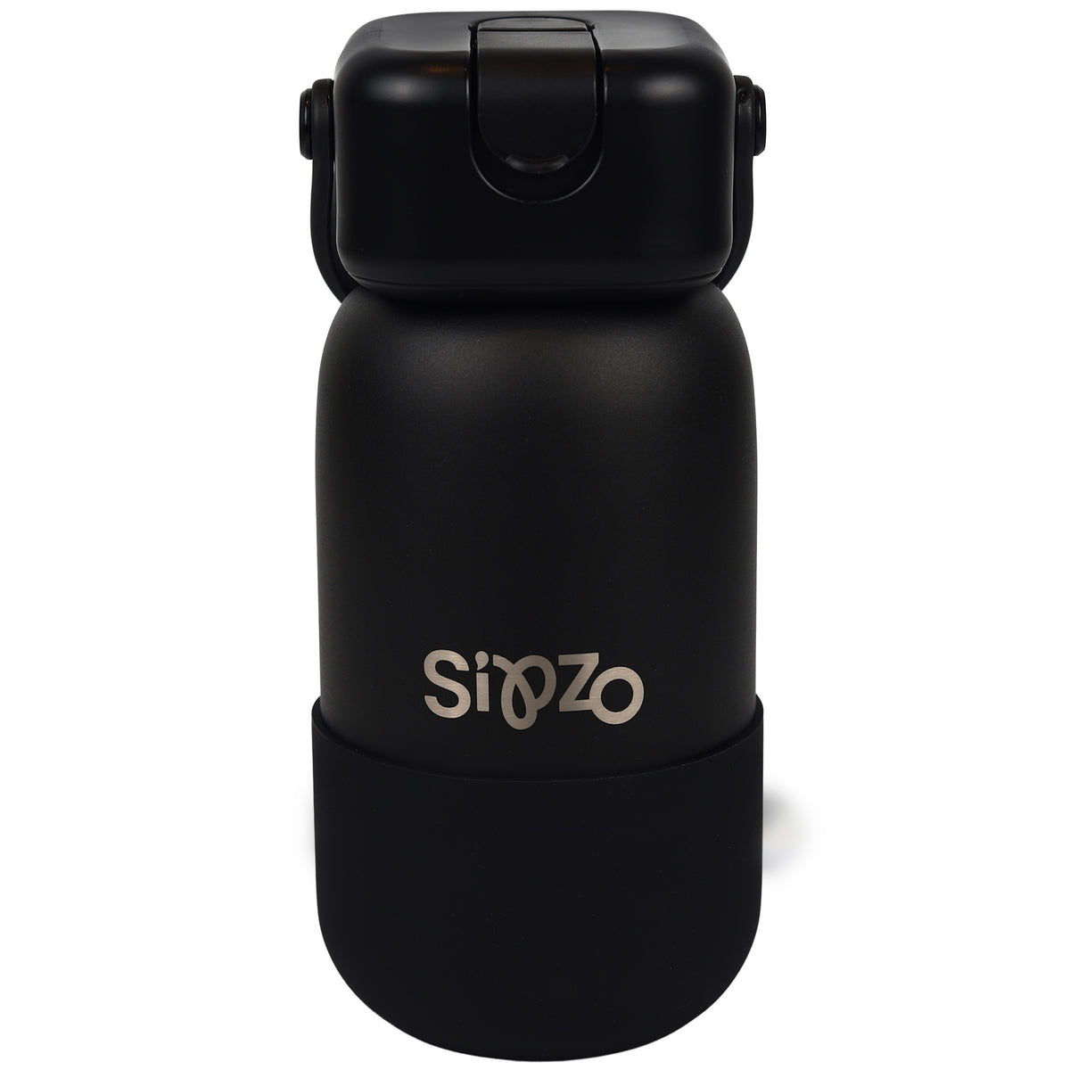 Sipzo Insulated Stainless Steel Water Bottle with Flip Straw Lid & Carry Handle – Black