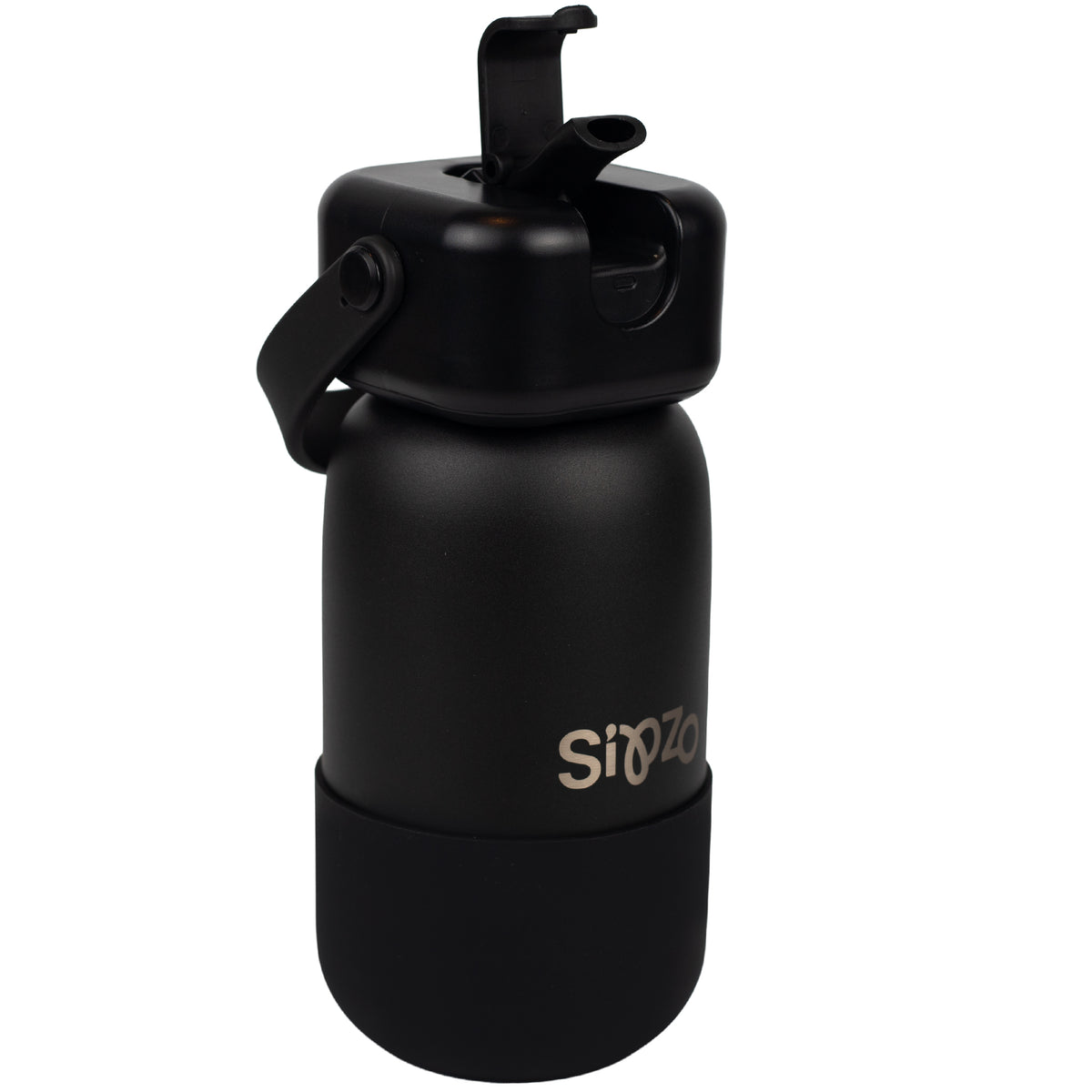 Sipzo Insulated Stainless Steel Water Bottle with Flip Straw Lid & Carry Handle – Black