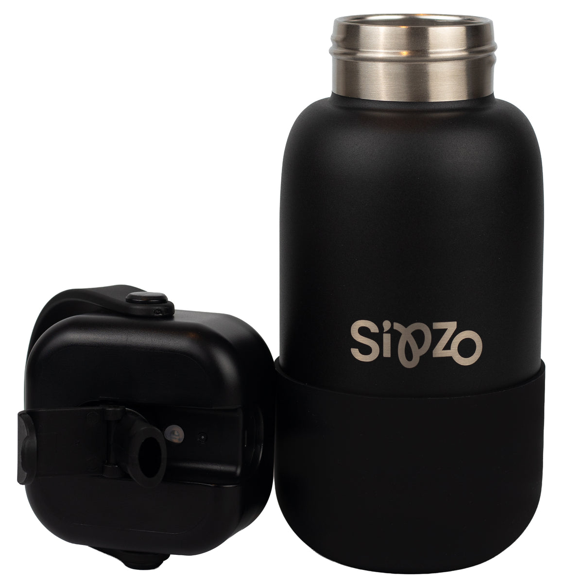 Sipzo Insulated Stainless Steel Water Bottle with Flip Straw Lid & Carry Handle – Black
