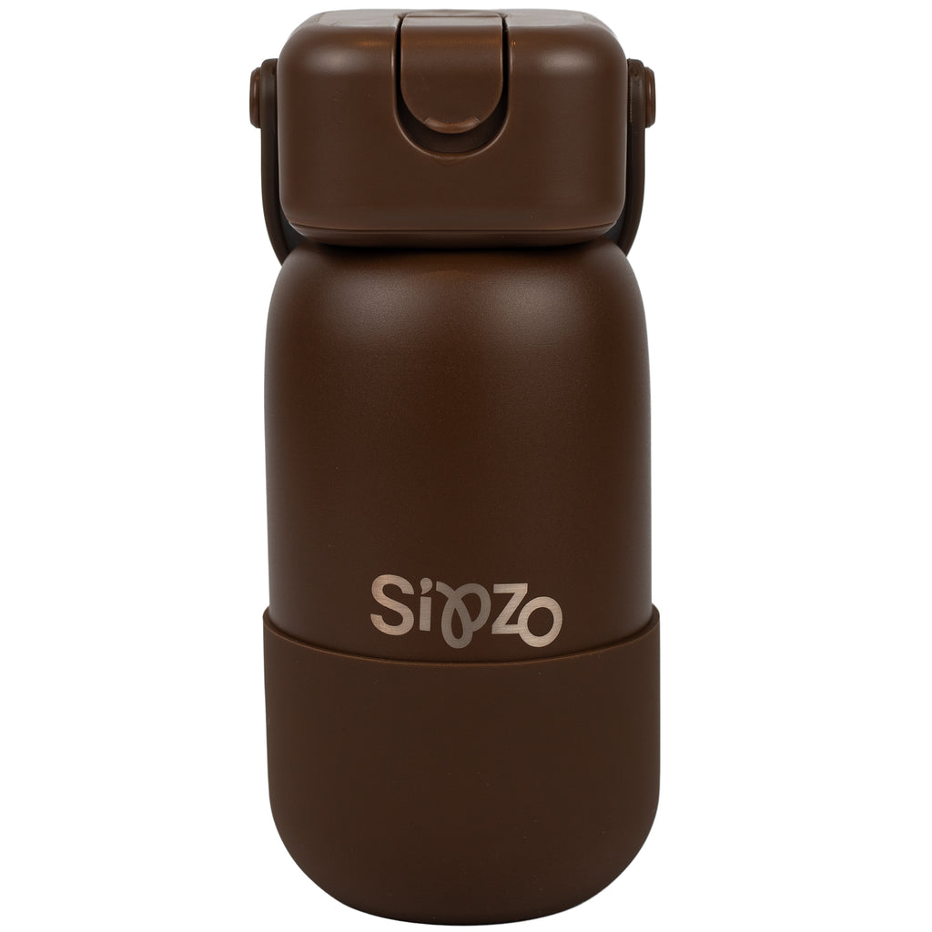 Sipzo Insulated Stainless Steel Water Bottle with Flip-Up Spout & Carry Handle – Chocolate Brown