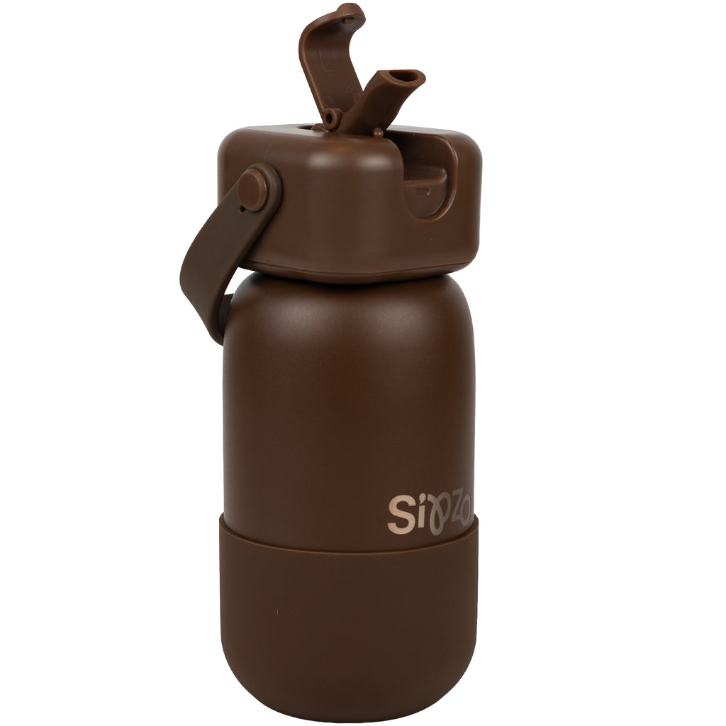 Sipzo Insulated Stainless Steel Water Bottle with Flip-Up Spout & Carry Handle – Chocolate Brown