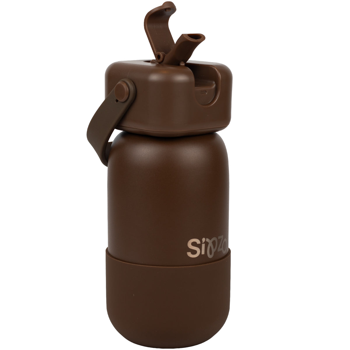 Sipzo Insulated Stainless Steel Water Bottle with Flip-Up Spout & Carry Handle – Chocolate Brown