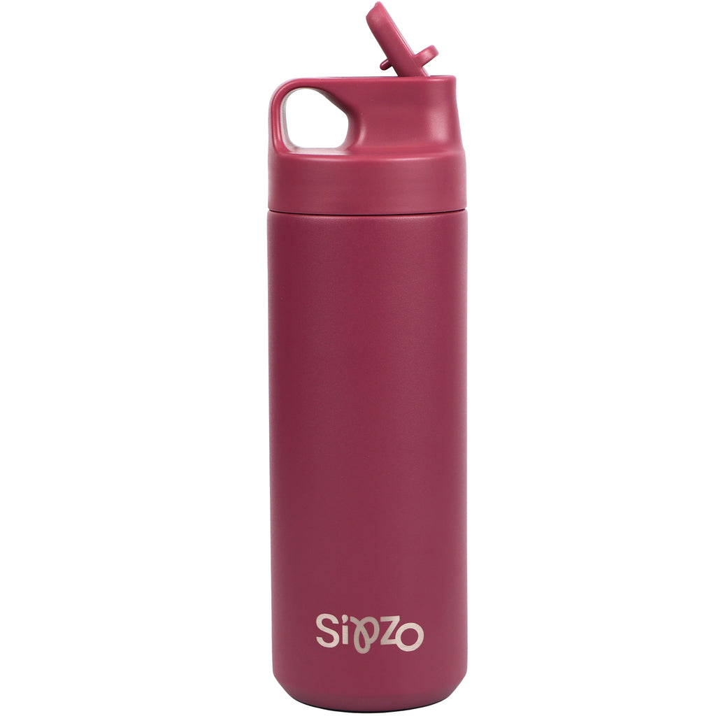 Sipzo Insulated Stainless Steel Water Bottle with Straw Lid – Wine Red