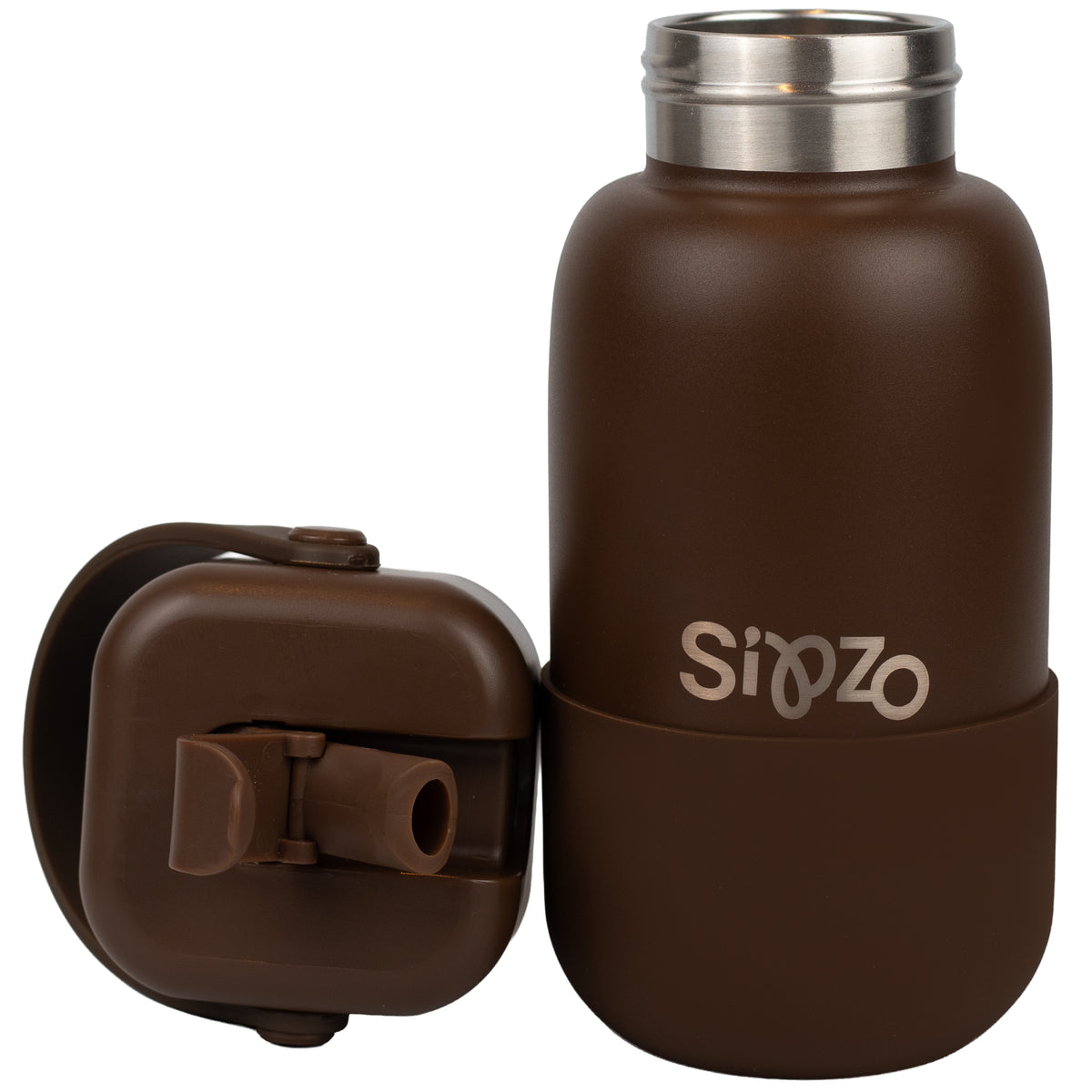 Sipzo Insulated Stainless Steel Water Bottle with Flip-Up Spout & Carry Handle – Chocolate Brown