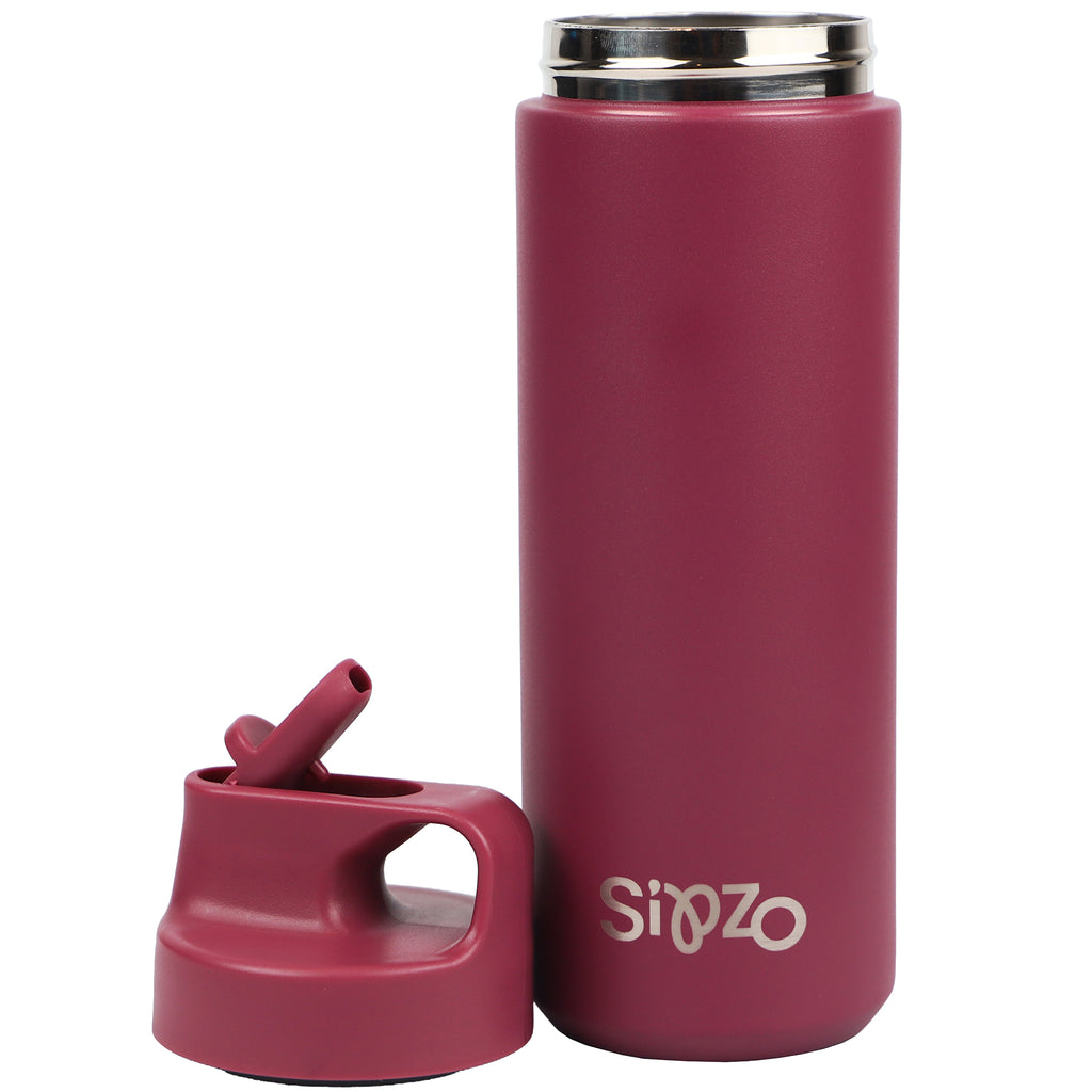 Sipzo Insulated Stainless Steel Water Bottle with Straw Lid – Wine Red