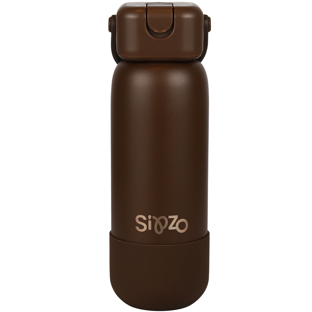 Sipzo Insulated Stainless Steel Water Bottle with Flip-Up Spout & Carry Handle – Chocolate Brown
