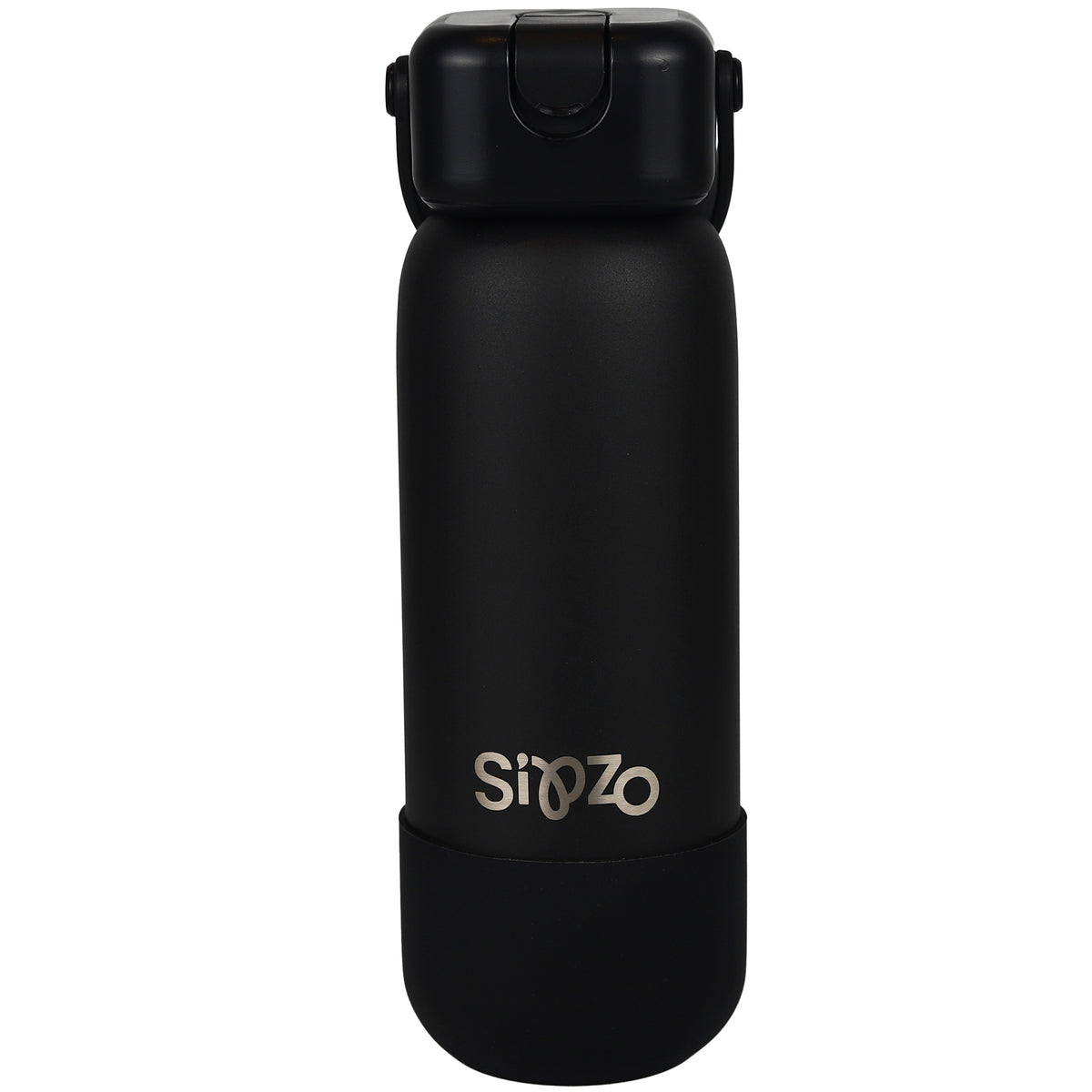 Sipzo Insulated Stainless Steel Water Bottle with Flip Straw Lid & Carry Handle – Black