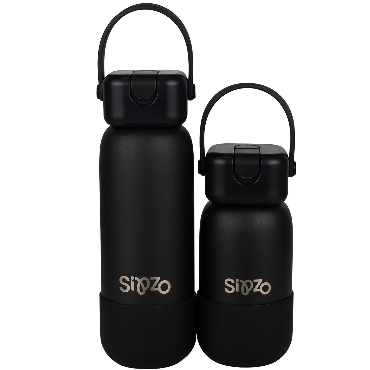 Sipzo Insulated Stainless Steel Water Bottle with Flip Straw Lid & Carry Handle – Black