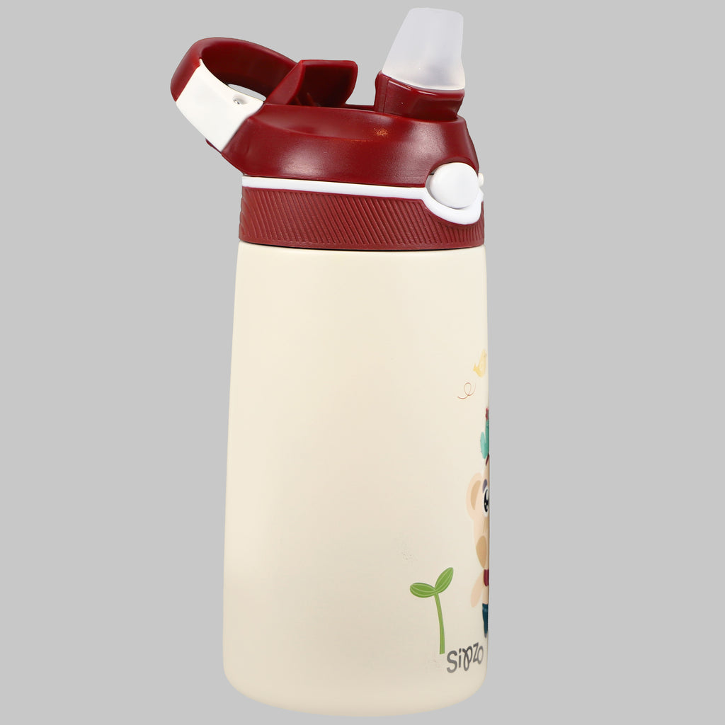 Sipzo Kids Insulated Stainless Steel Water Bottle with Straw Lid – Cream with Burgundy Lid
