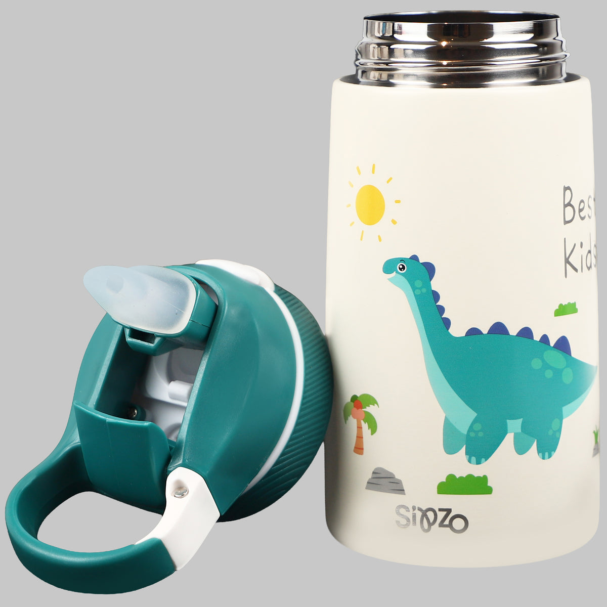 Sipzo Kids Insulated Stainless Steel Water Bottle with Straw Lid – Dinosaur Design