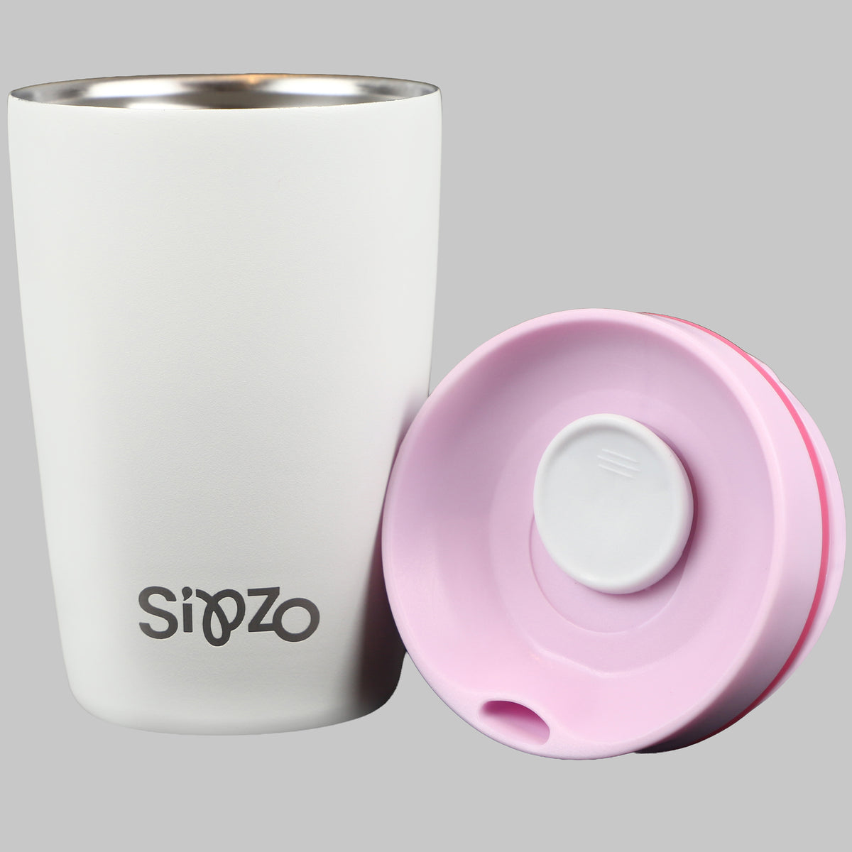 Sipzo Insulated Travel Tumbler with Lid – White & Pink