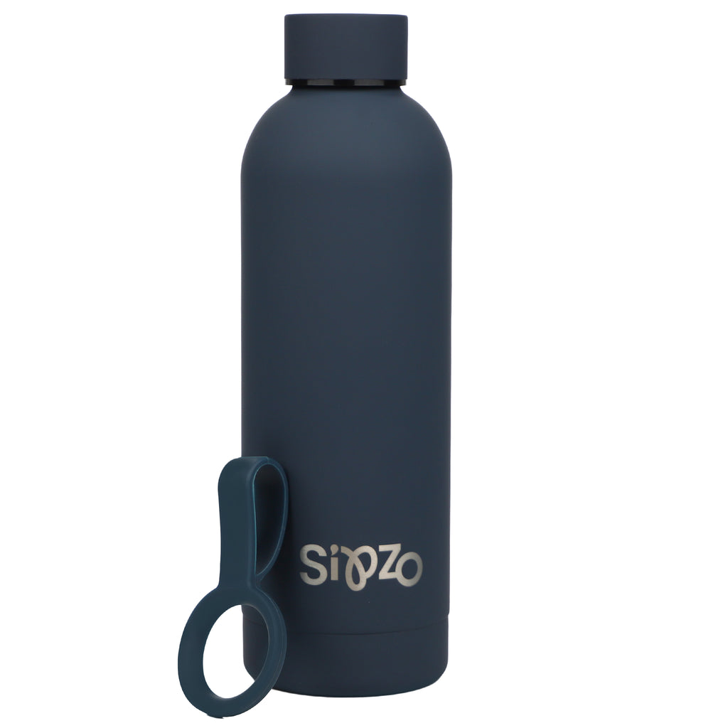 Sipzo Insulated Stainless Steel Water Bottle with Carry Handle – Navy Blue